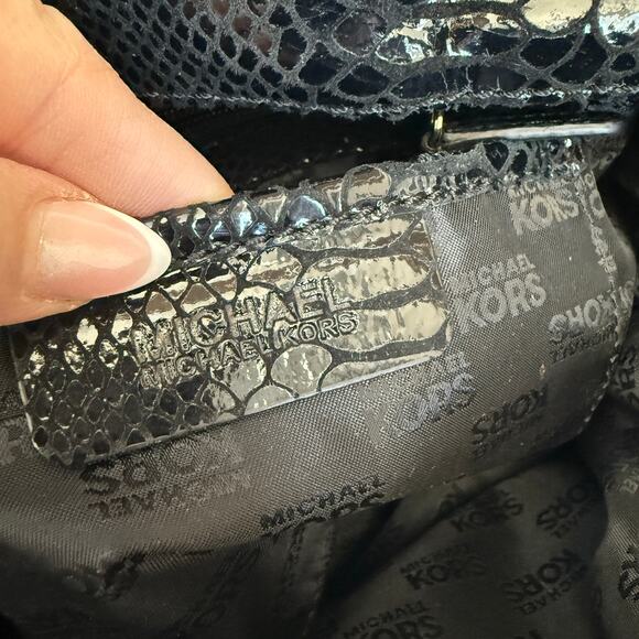 MICHAEL Michael Kors Snakeskin Patent Leather Shoulder Bag Black Gold Chain Glam - Picture 7 of 14